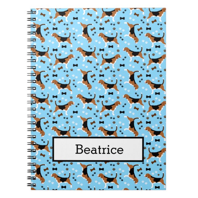 Carnet Beagle Hound Dog Empreinte de patte Bleu (Devant)