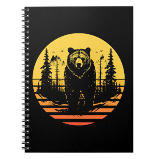 Carnet Bear Forest Nature Retro Sunset