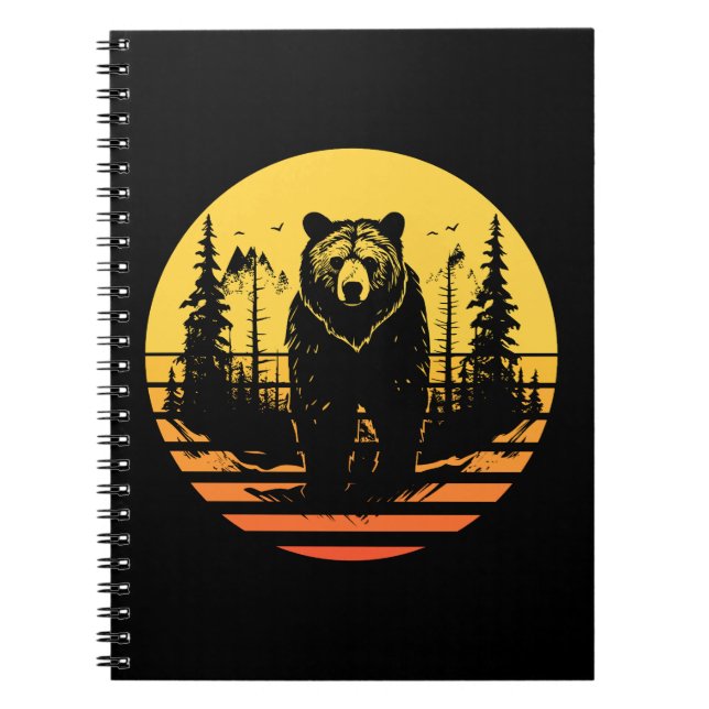 Carnet Bear Forest Nature Retro Sunset (Devant)