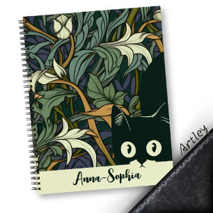 Carnet Beau Bleu Vert Art Nouveau Chat Drôle