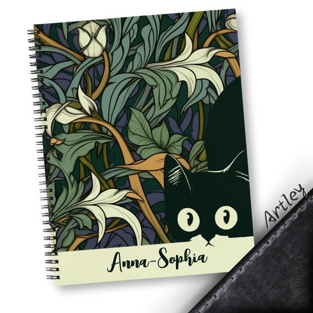 Carnet Beau Bleu Vert Art Nouveau Chat Drôle (Créateur téléchargé)