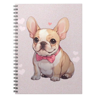 Carnet Beau Bulldog français avec cravate rose