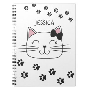 Carnet Beau chat de dessin animé avec pattes empreintes d