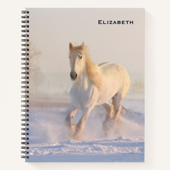 Carnet Beau Cheval Blanc Galloping dans la neige (Devant)
