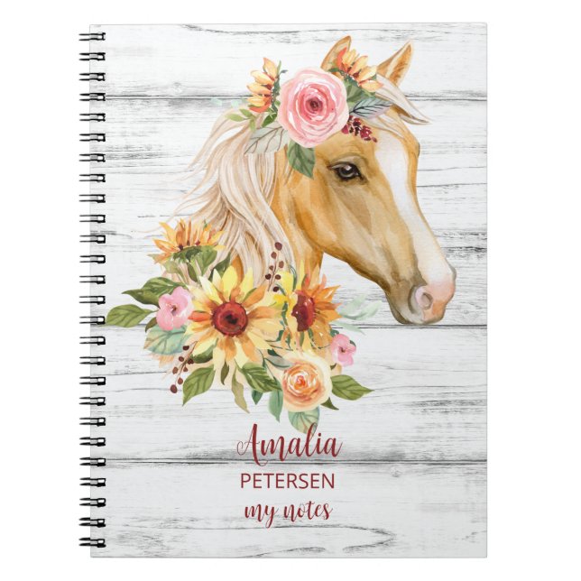 Carnet Beau cheval Palomino avec tournesol personnalisé (Devant)