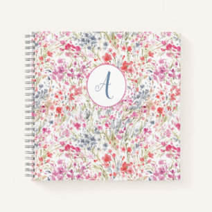 Carnet Beau Fleur sauvage Aquarelle Motif Monogramme