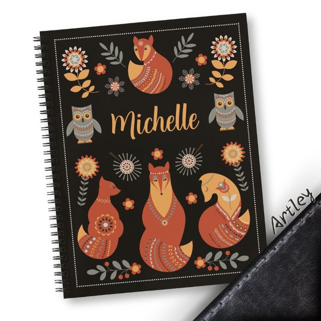 Carnet Beau Hygge Scandinavian Folk Art Nom personnalisé (Créateur téléchargé)