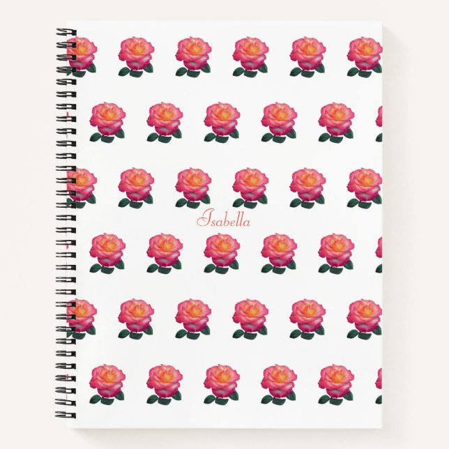 Carnet Beau Motif rose rose personnalisé sur blanc (Devant)