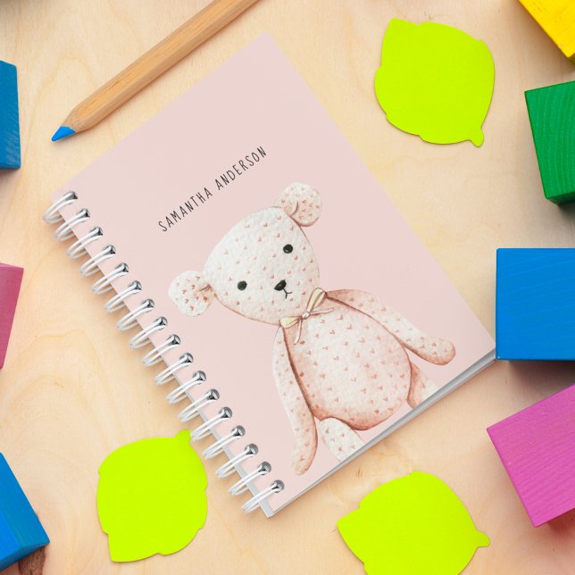Carnet Beauté Moderne Pastel Pink Teddy Ours Avec Nom (Créateur téléchargé)