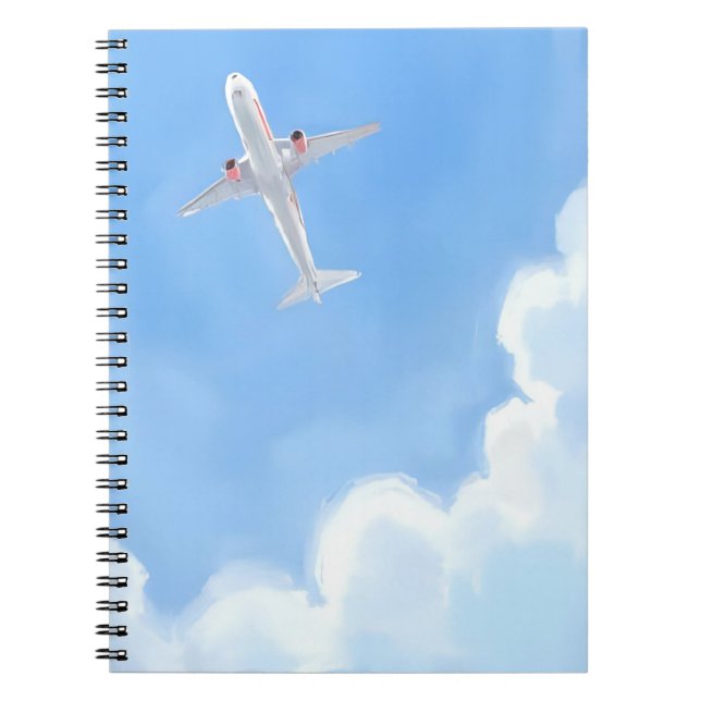 Carnet Beautiful Day Blue Sky Clouds Plane Watercolor (Devant)