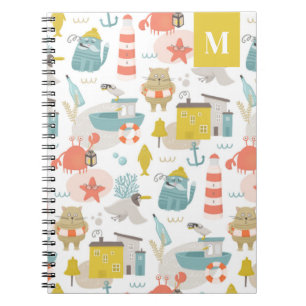 Carnet Beaux animaux nautiques amusants. monogramme des e