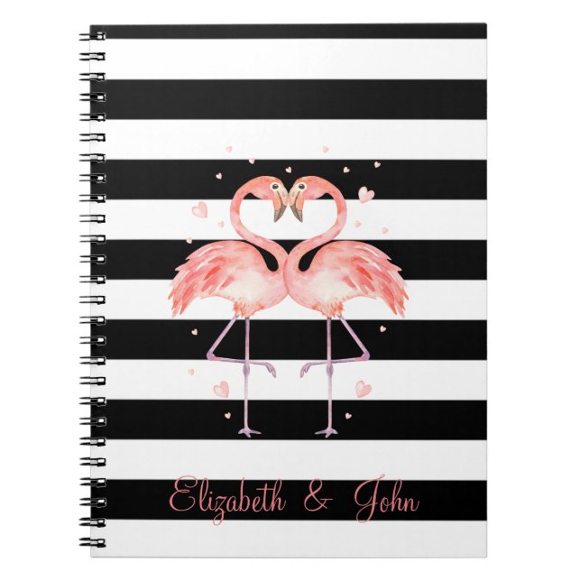Carnet Beaux Flamants roses En Amour, Blancs Noir (Devant)