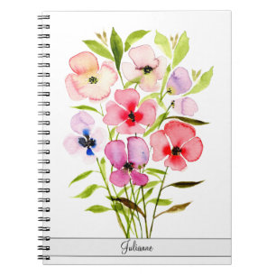 Carnet Beaux Fleurs sauvages d'aquarelle avec nom