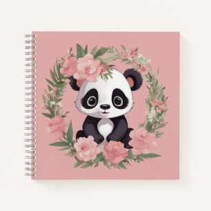 Carnet Bébé adorable Panda Ours avec fleurs