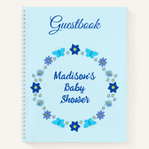 Carnet Bébé bleu Papillons et Baby shower de fleurs
