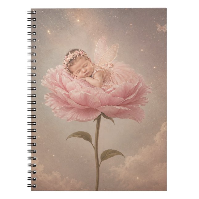 Carnet Bébé endormi fleur rose (Devant)
