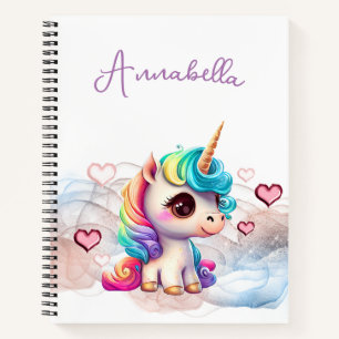 Carnet Bébé licorne mignonne et cœurs