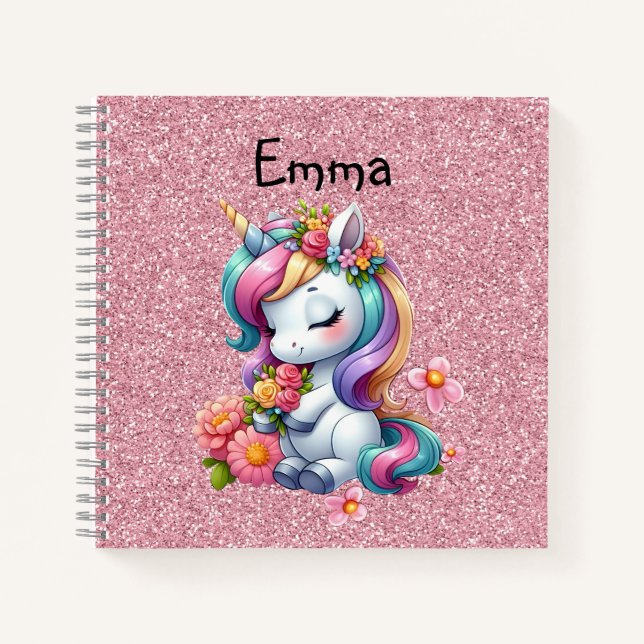 Carnet Bébé magique Unicorne rose Faux Parties scintillan (Devant)