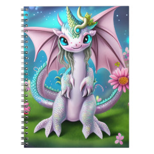 Carnet Bébé mignon et souriant Dragon aux fleurs
