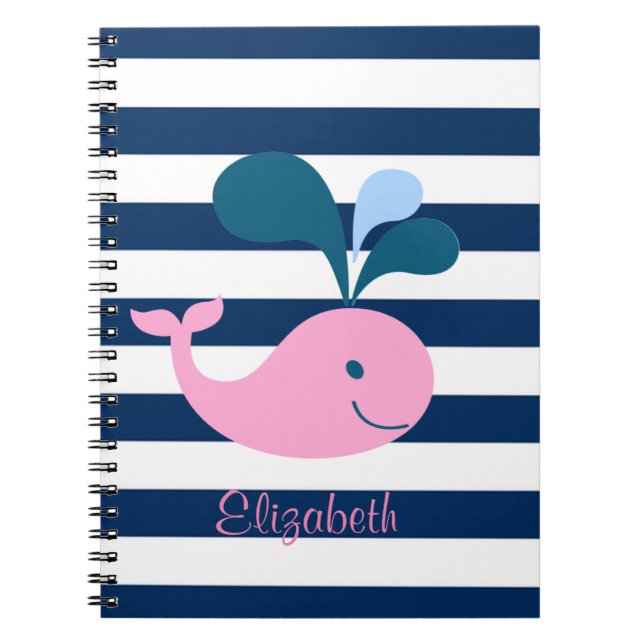 Carnet Bébé mignonne baleine, Bleu bleu marine rayures pe (Devant)