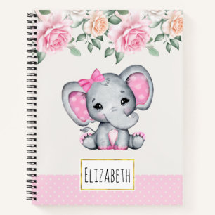Carnet Bébé rose mignon éléphant et frontière Rose