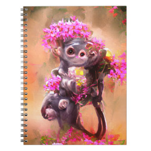 Carnet Bébé singe avec fleurs