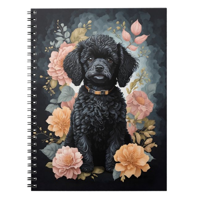 Carnet Bébés mignons animaux | Joli chiot de caniche noir (Devant)