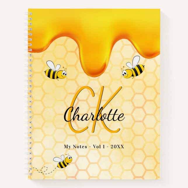 Carnet Bees miel nid d'abeille goutte de miel monogramme  (Devant)