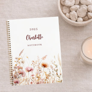 Carnet beige rose pâle fleur sauvage