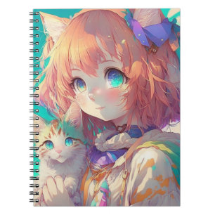 Carnet Belle Anime Girl avec Cute Kitten