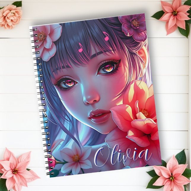 Carnet Belle Anime Girl Glitchcore Floral (Créateur téléchargé)