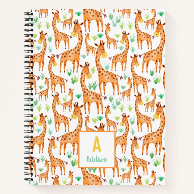 Carnet Belle aquarelle Giraffe Animal Personnalisé (Devant)