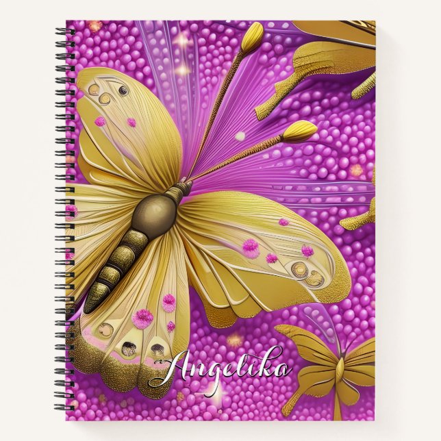 Carnet Belle Aquarelle Papillon Or Personnalisée (Devant)