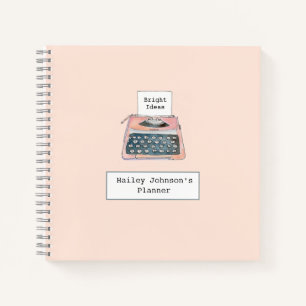 Carnet Belle aquarelle rétro machine à écrire rose