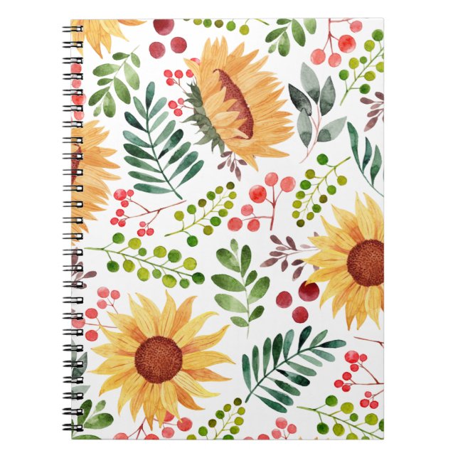 Carnet Belle aquarelle tournesols et baies (Devant)