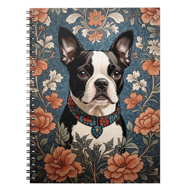 Carnet Belle Boston Terrier William Morris Inspiré (Devant)