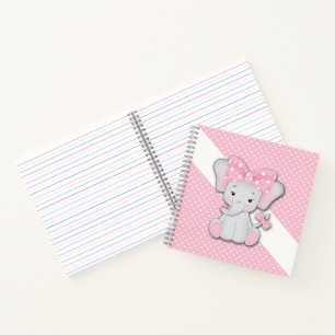 Carnet Belle caricature bébé éléphant sur une polka blanc