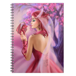Carnet Belle femme imaginaire reine et dragon rouge