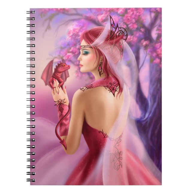 Carnet Belle femme imaginaire reine et dragon rouge (Devant)
