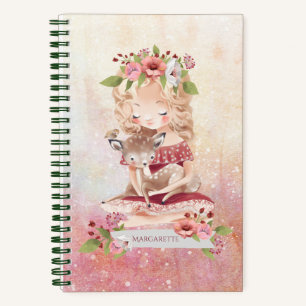 Carnet Belle Fille Cerf Jolie Illustration Florale