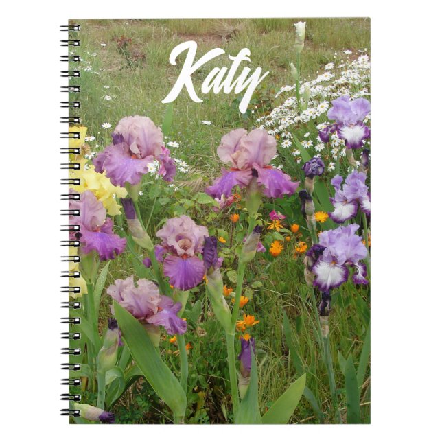 Carnet Belle fleur d'iris violet floral Personnalisable (Devant)