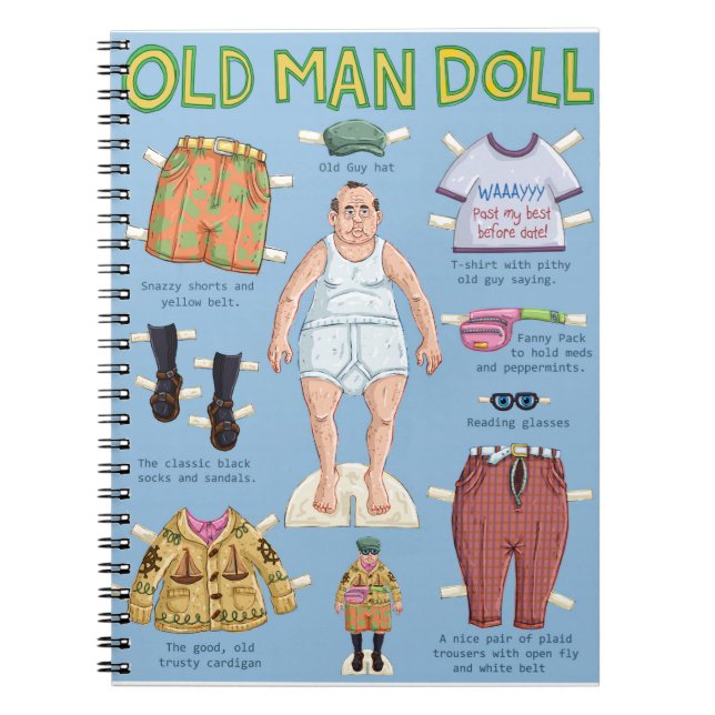 Carnet BELLE poupée en papier vieux homme. (Devant)
