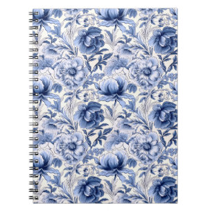 Carnet Belles fleurs de Toile de Jouy bleues