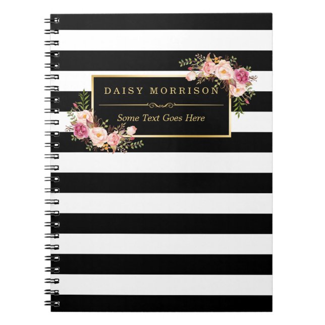 Carnet Belles rayures de emballage florales Girly de l'or (Devant)