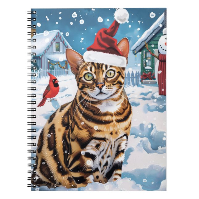 Carnet Bengal Chat hiver Wonderland Noël Joie (Devant)