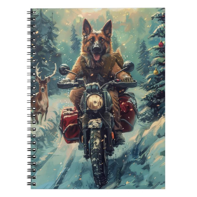 Carnet Berger belge Chien à cheval Moto Noël (Devant)