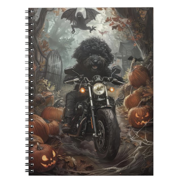 Carnet Bernedoodle Riding Moto Halloween effrayant (Devant)