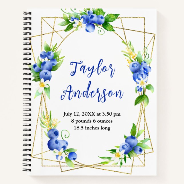 Carnet Berry Sweet Blueberry Baby Birth Stats (Devant)