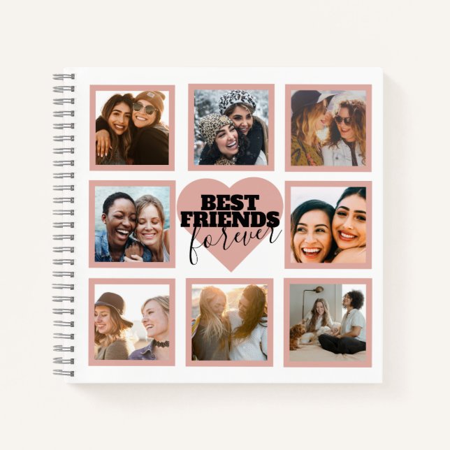 Carnet BEST AMIS Photo Collage Rose Gold Heart (Devant)