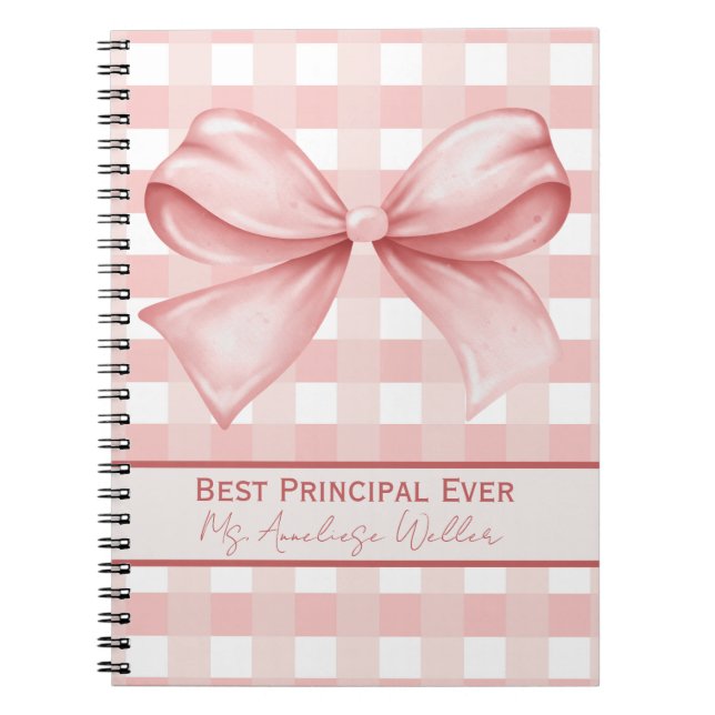 Carnet Best Principal Ever Personalized Gingham Bow (Devant)